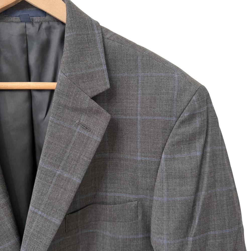 Jos. A. Bank Blazer 42R Grey Windowpane 1905 Tailored Fit Nativa Wool Blend